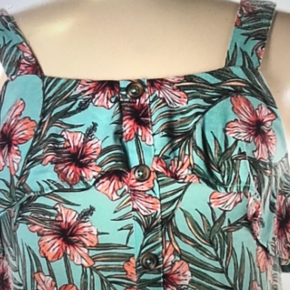 WALLFLOWER Top Ruffle Overlay Tropical Empire Style Sleeveless Size Medium - Picture 7 of 8